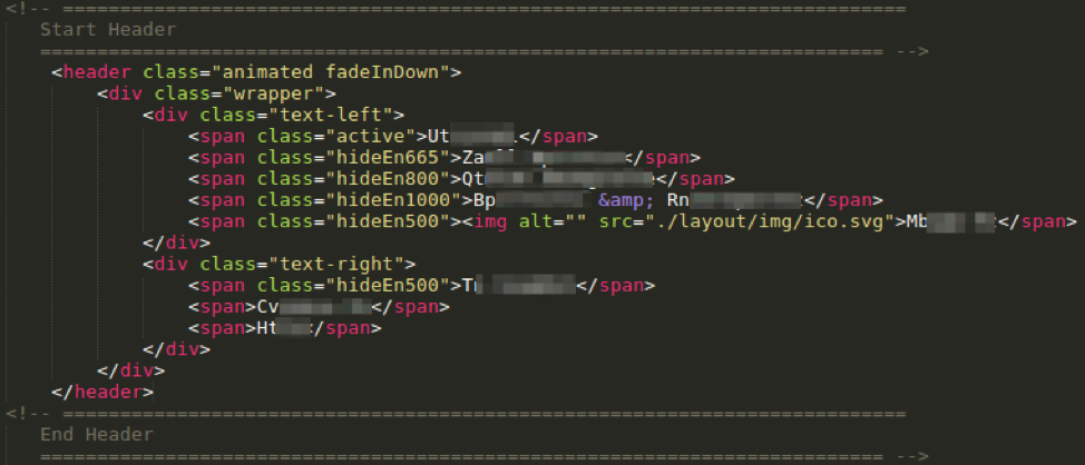 Code snippet from phishing landing page with displayed text encoded despite decoded rendering
