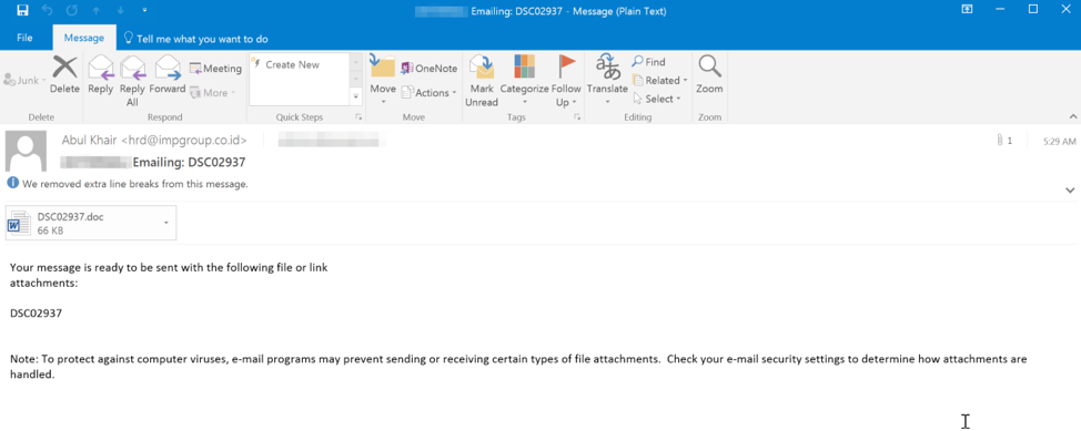 Email message from November 9 “tunnel” campaign