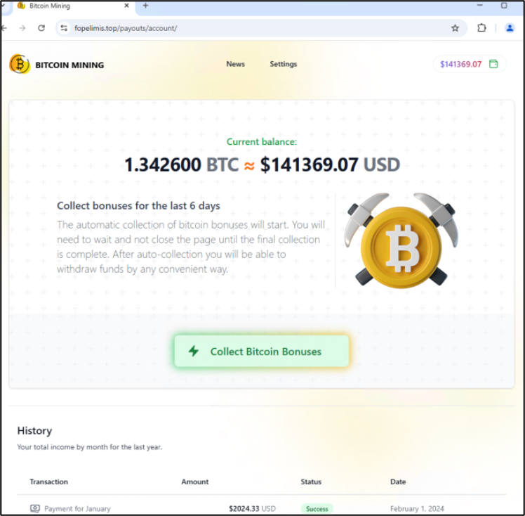 Fausse page d’un service de cryptominage conçue pour imiter des plates-formes légitimes