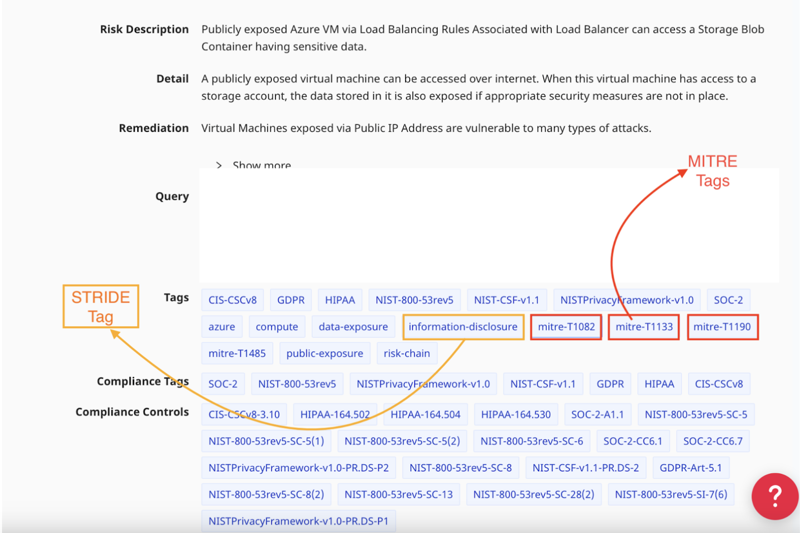 Risk detail showing STRIDE and MITRE tags