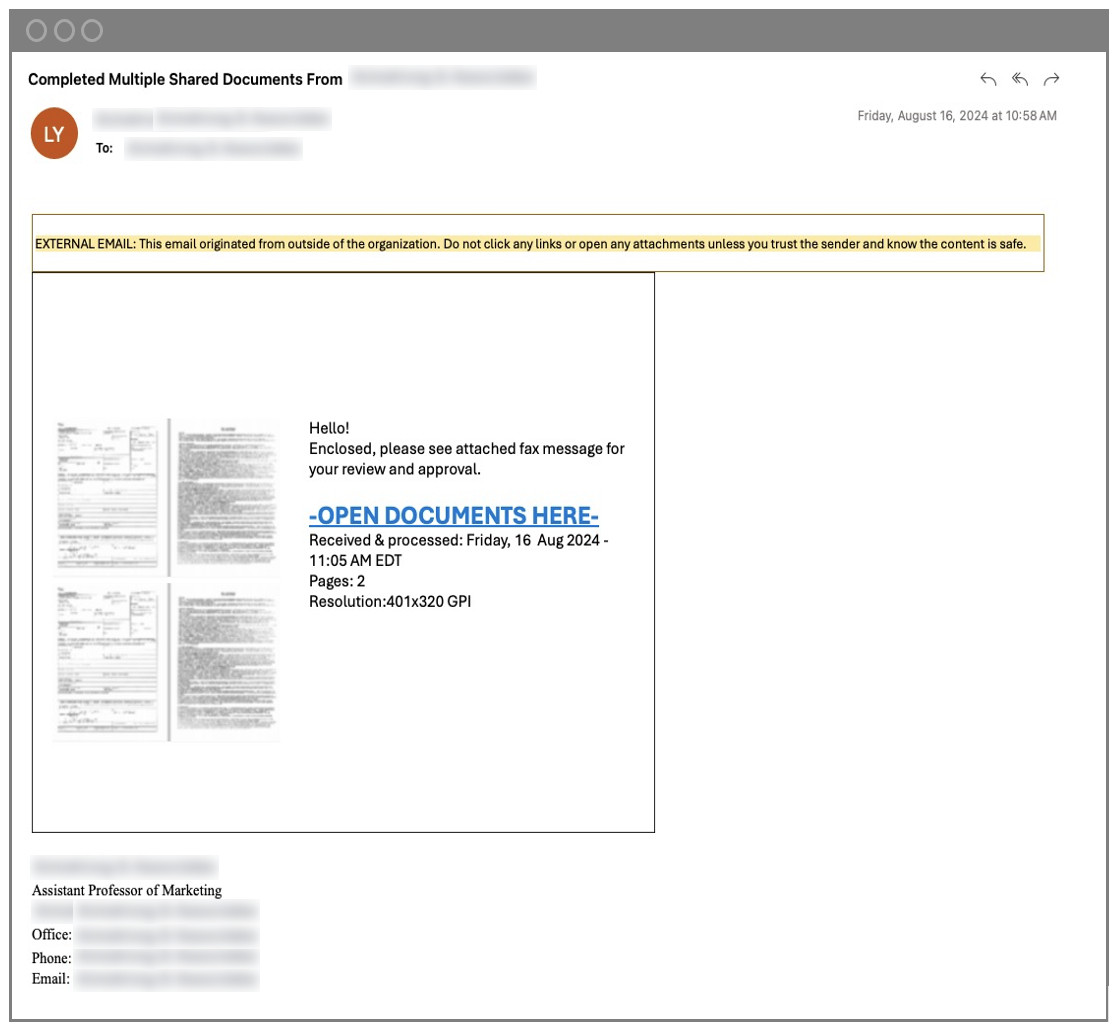 Ejemplo de correo electrónico de una estafa de compromiso del correo electrónico de proveedores
