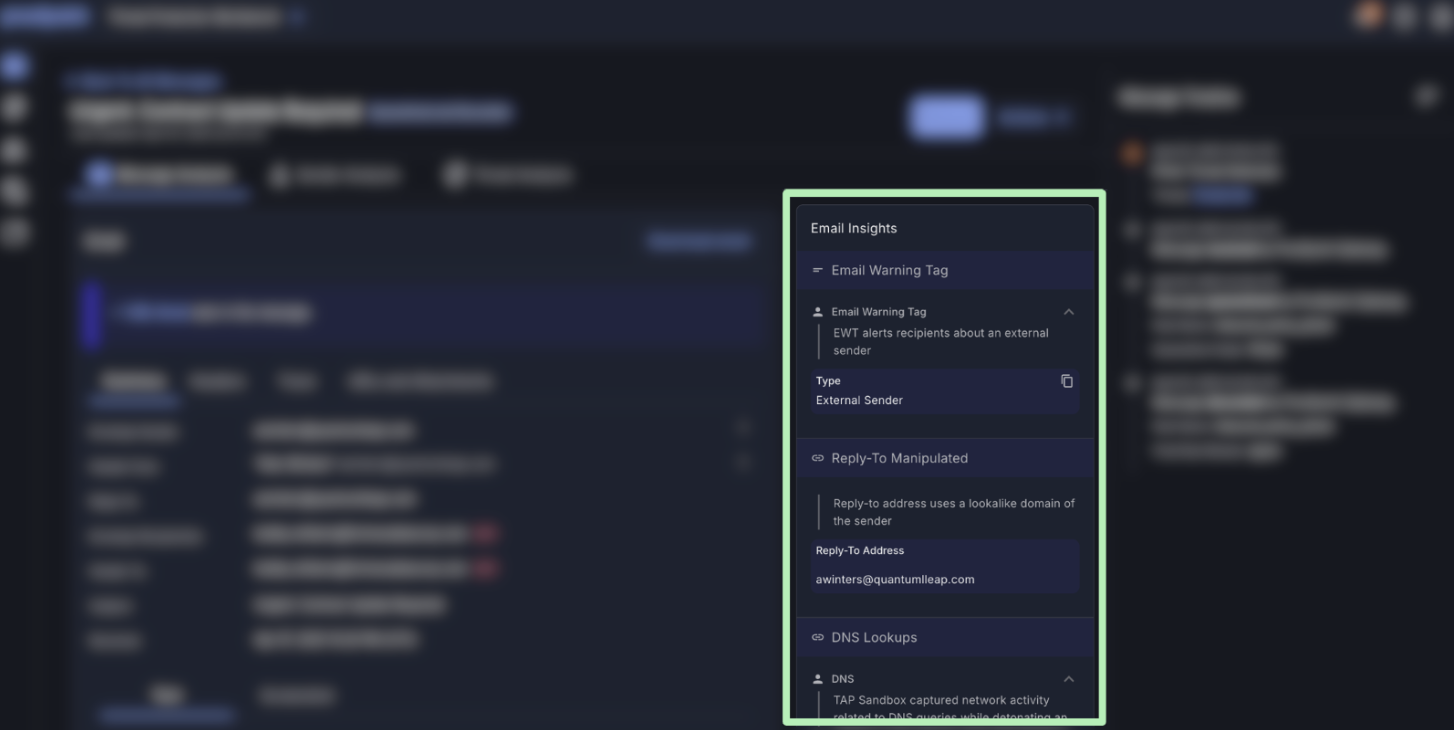 Ansicht der Ergebnisse der Proofpoint Nexus-Bedrohungsanalyse in der Proofpoint Threat Protection Workbench.