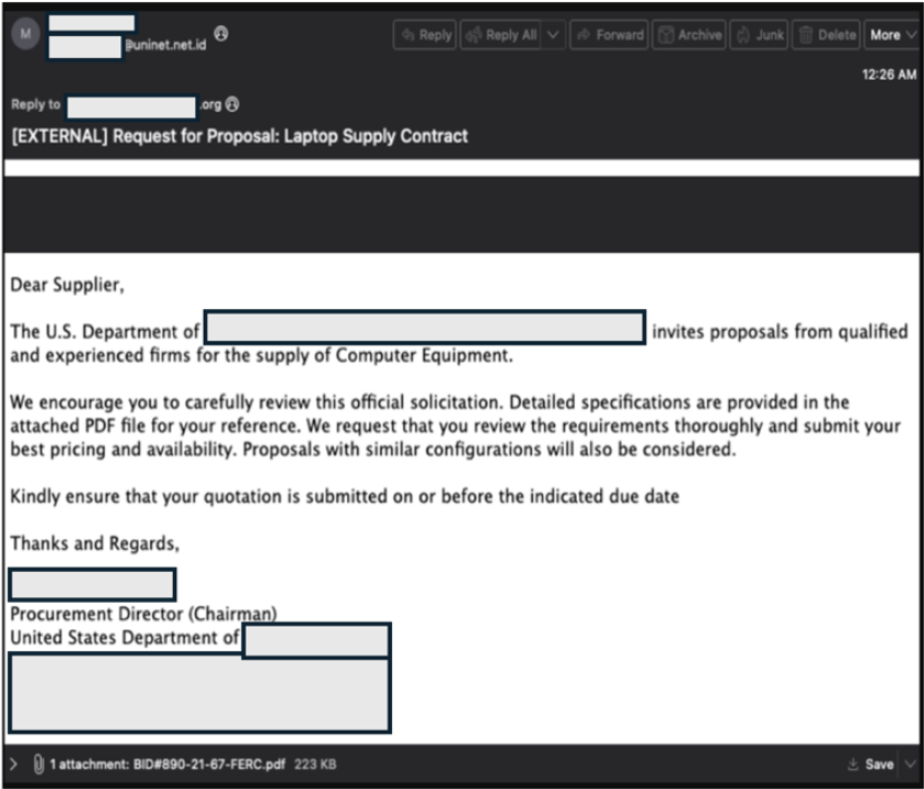 Email used by threat actor. 