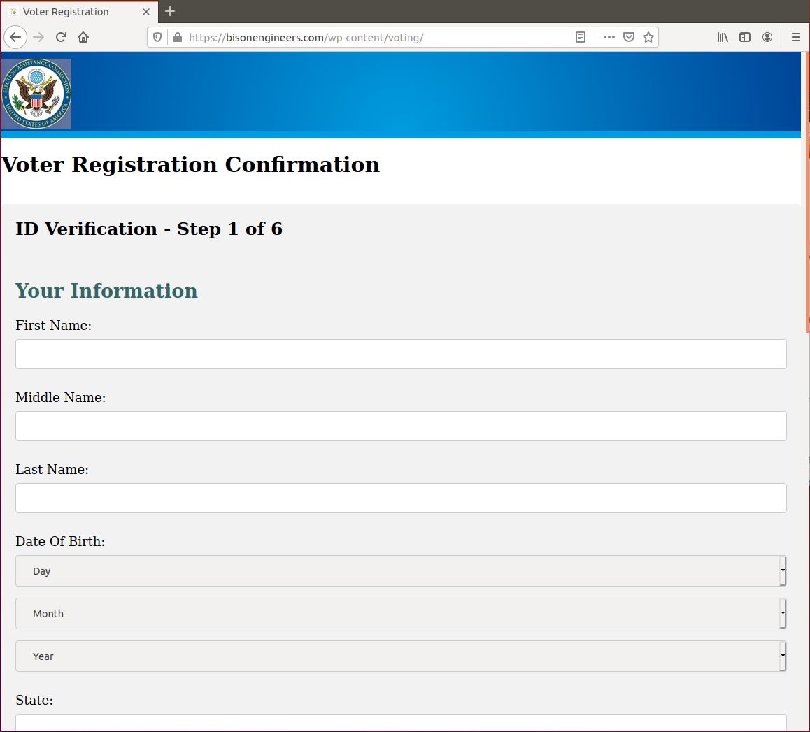 Information phishing landing page, 