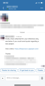 Example of LinkedIn phishing scam