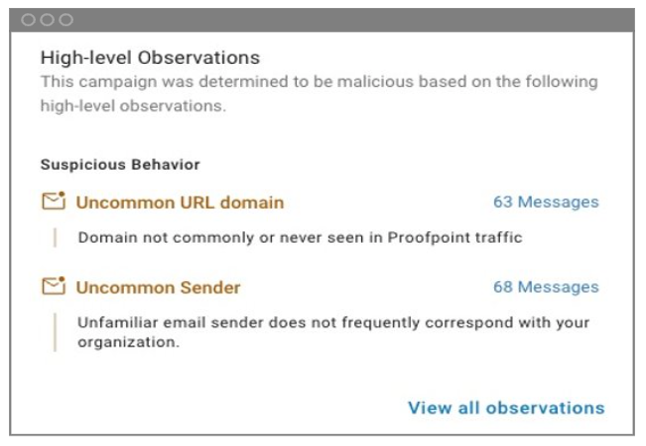 Condemnation summary outlining the signals Proofpoint sandbox the malicious URL.