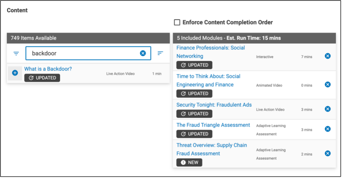 Example of the Content Library Search Filter for Threat Family: Building the assignment