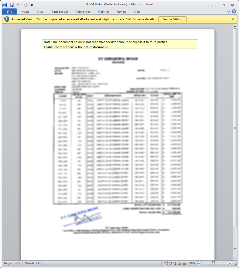 Microsoft Word document using macros to load LCG Kit shellcode