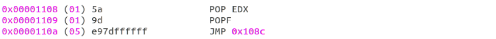 Actual correct disassembly after ““JMP 0x1108”” instruction