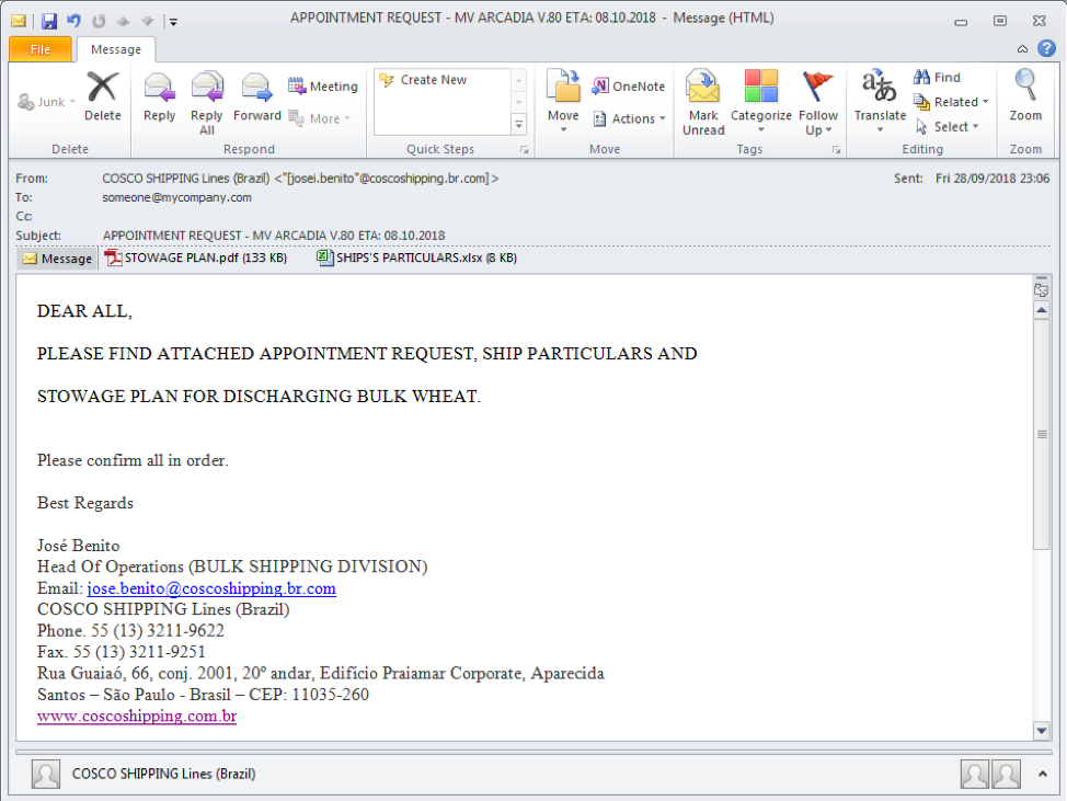 Email message containing Excel document using CVE-2018-8174