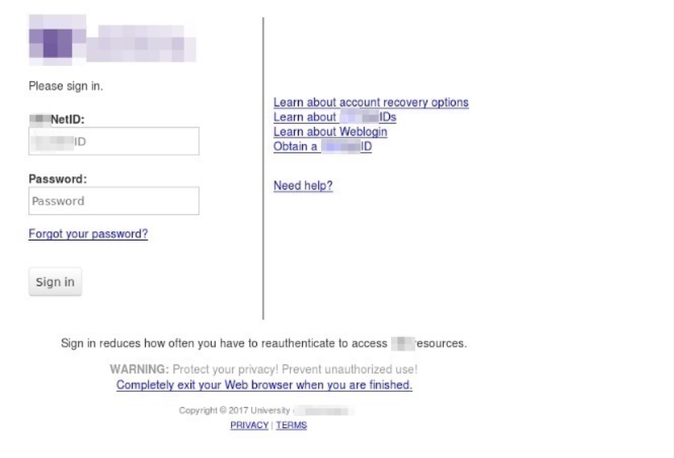 Spoofed university library login portal used for phishing