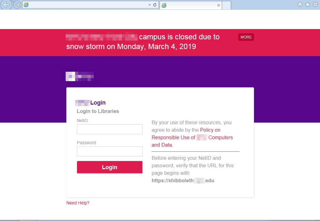 Fake university login portal with spoofed display name, stolen branding, and accurate weather forecast warning
