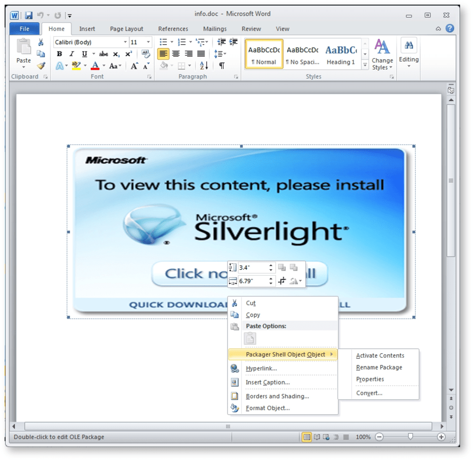 Image reveals that it is embedded object instead of linked figure
