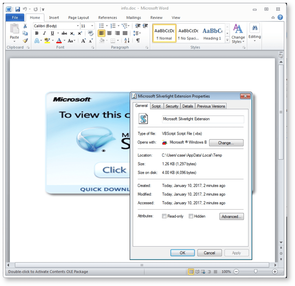 Properties of embedded object