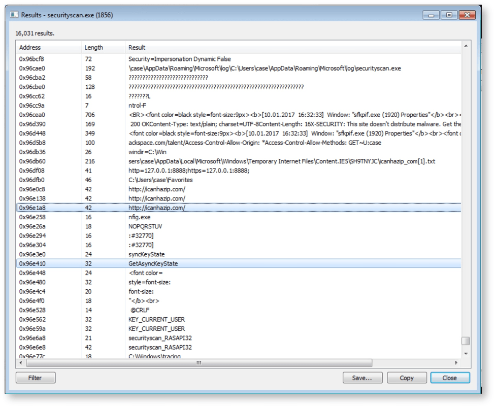 Memory dump from unidentified malware