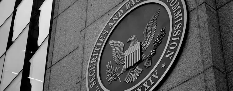 Black and white photo of the US SEC seal