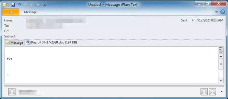 E-Mail mit Anhang, der als Gehaltsinformation beschriftet ist.