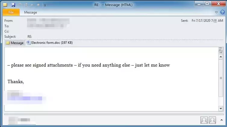 E-Mail mit Anhang, der Emotet enthält.