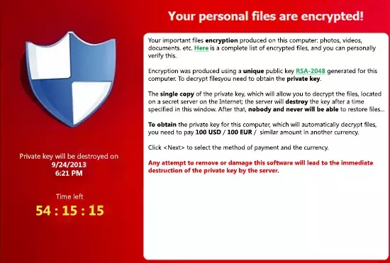 Ejemplo de virus CryptoLocker