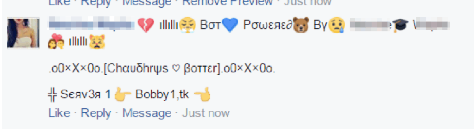 Example spam comments created by bot