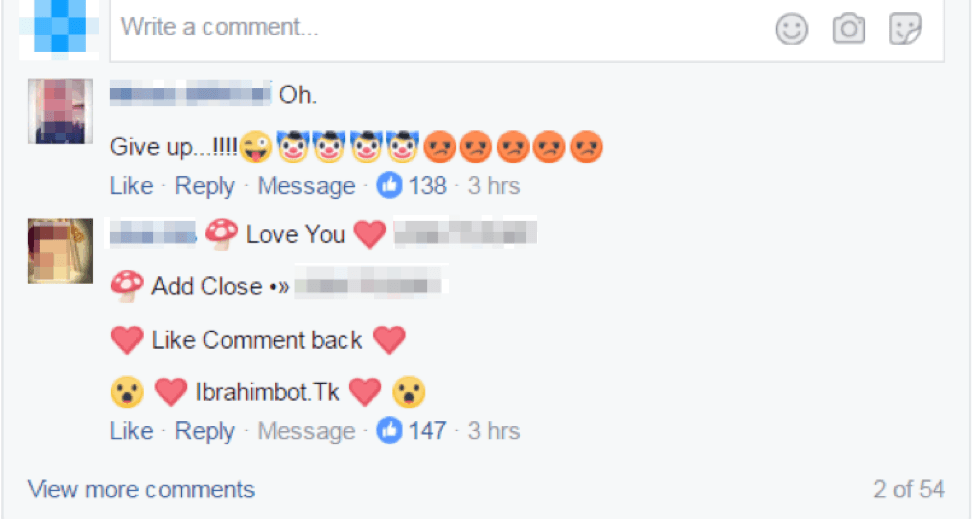 Example spam comments created by bot
